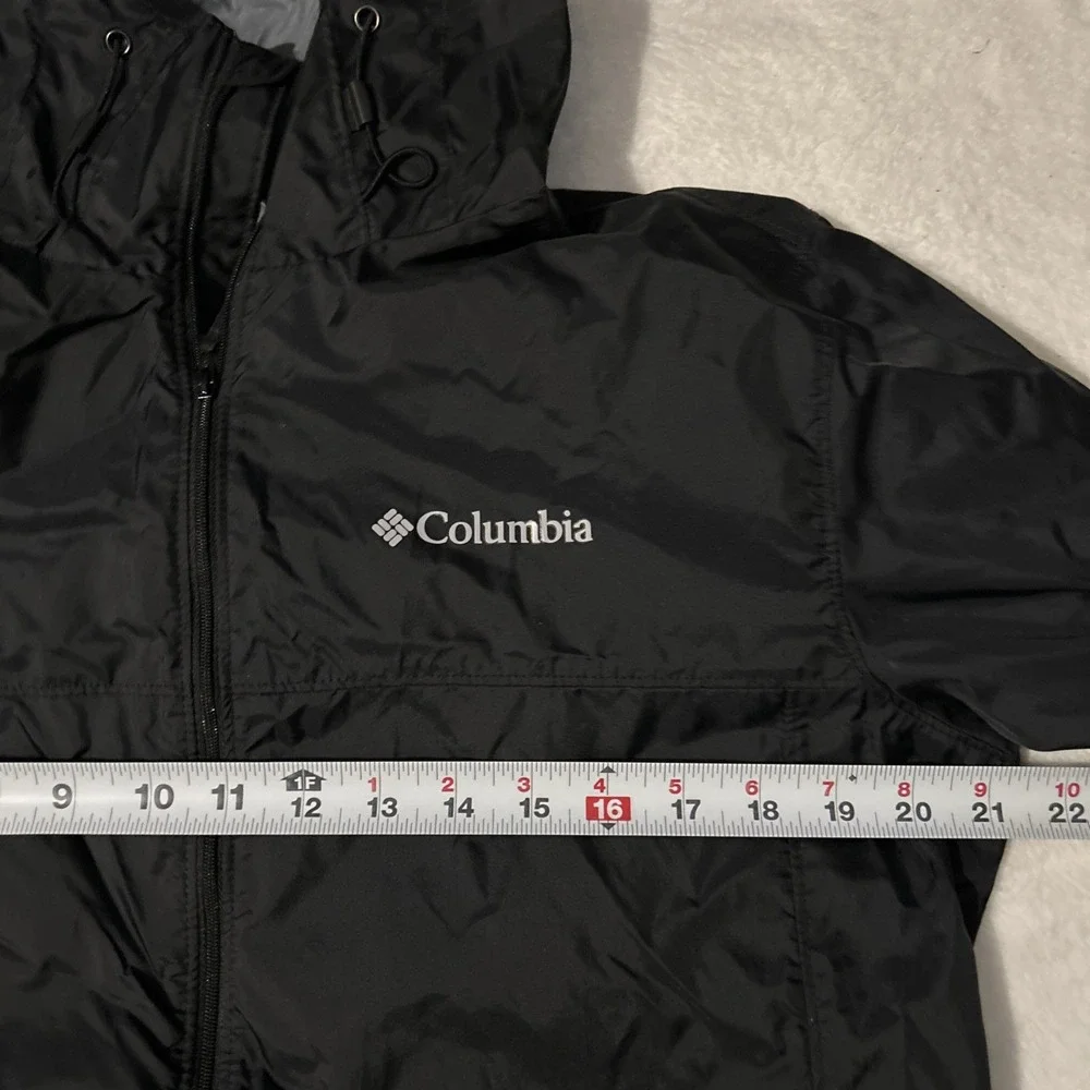 Columbia Jacket Mens Medium Black Windbreaker Hooded Rain Coat Mesh Lined Nylon - Picture 6 of 7
